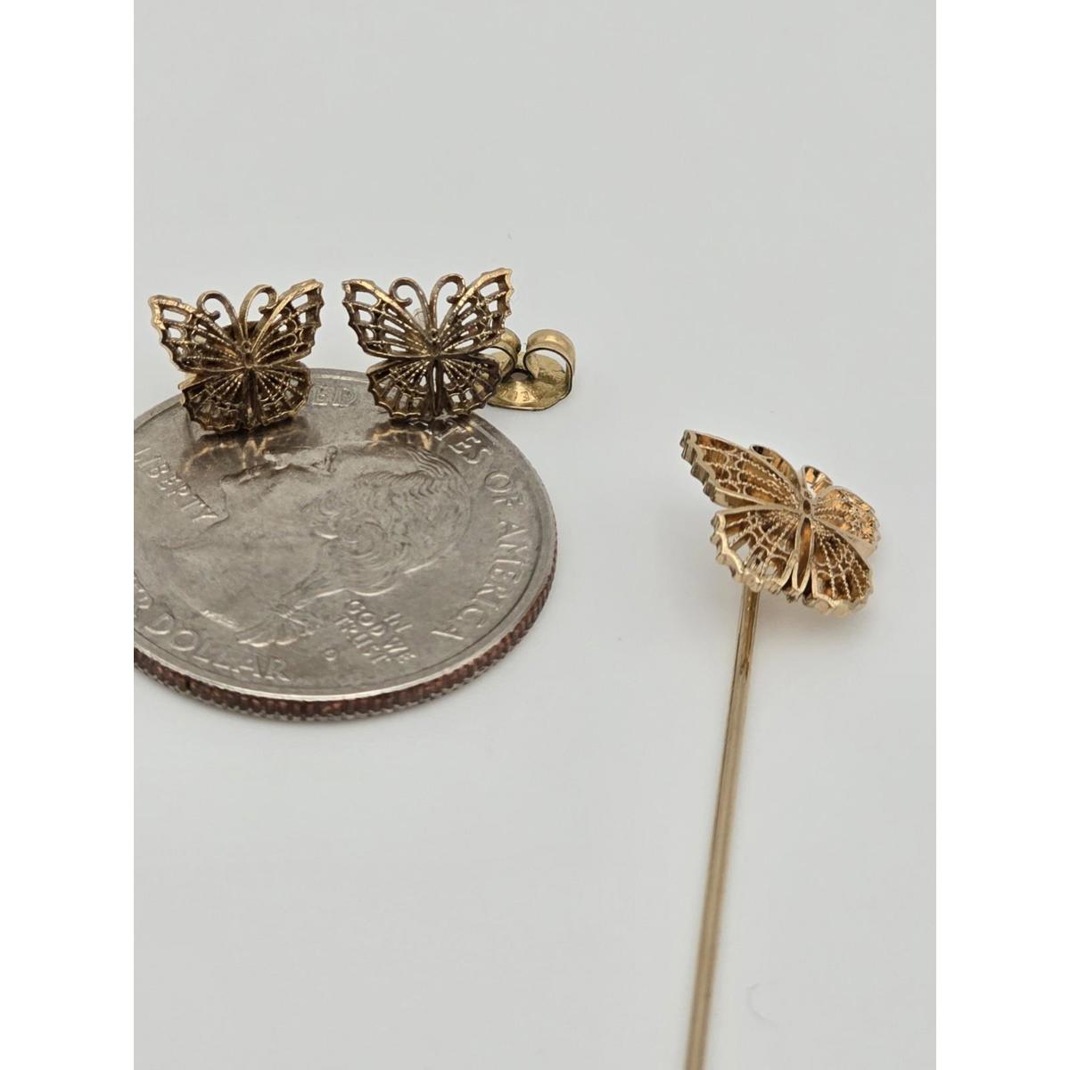 Vintage Wells 12k Gf Filigree Butterfly Earring & Pin Set